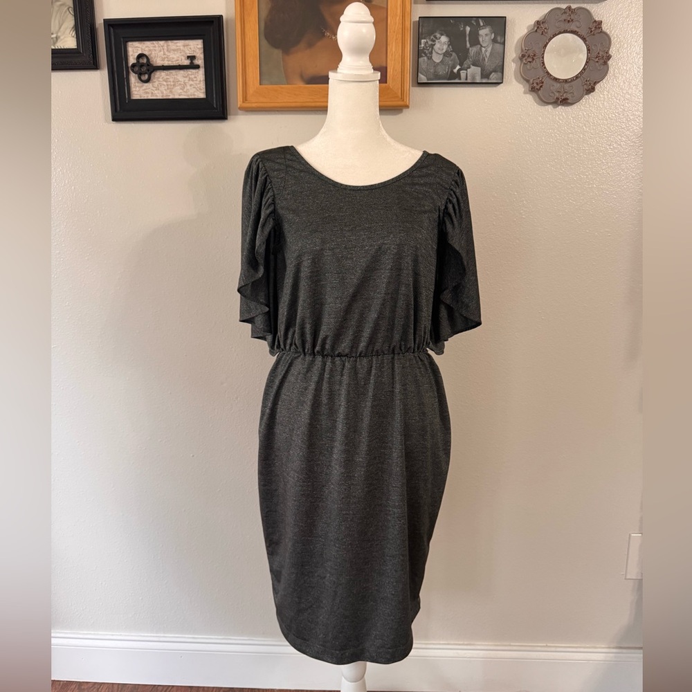 London Times Charcoal Midi Dress